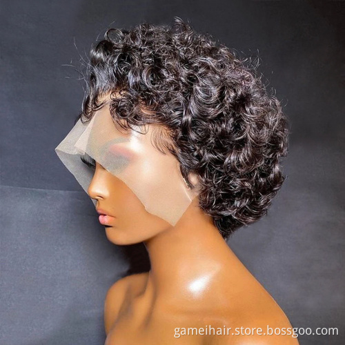 Short Pixie Cut Wet And Wavy Lace Wig Deep Wave Human Hair Wigs For Black Women 250% Density Brazilian Remy Curly Bob Wig